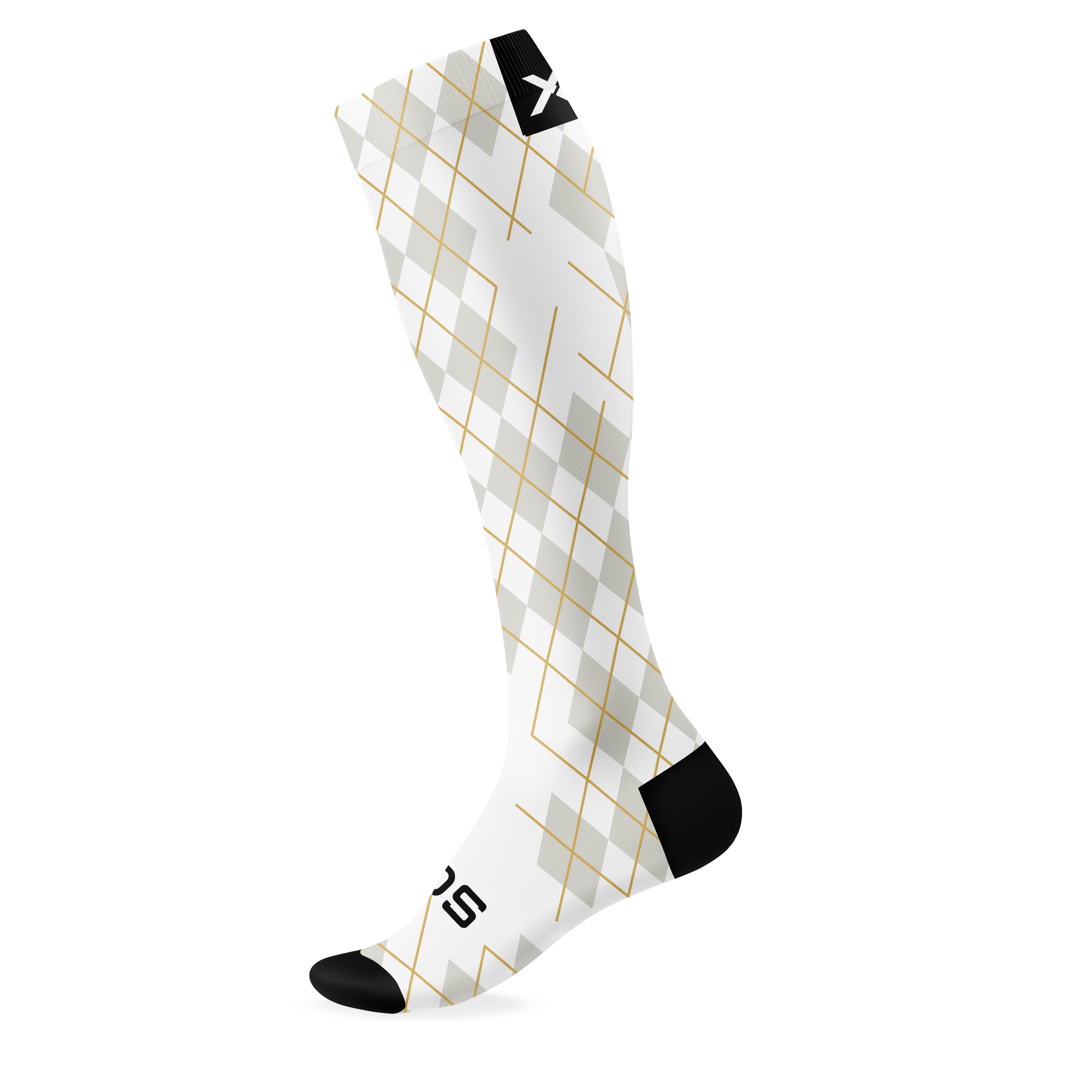 White Argyle Knee High Socks