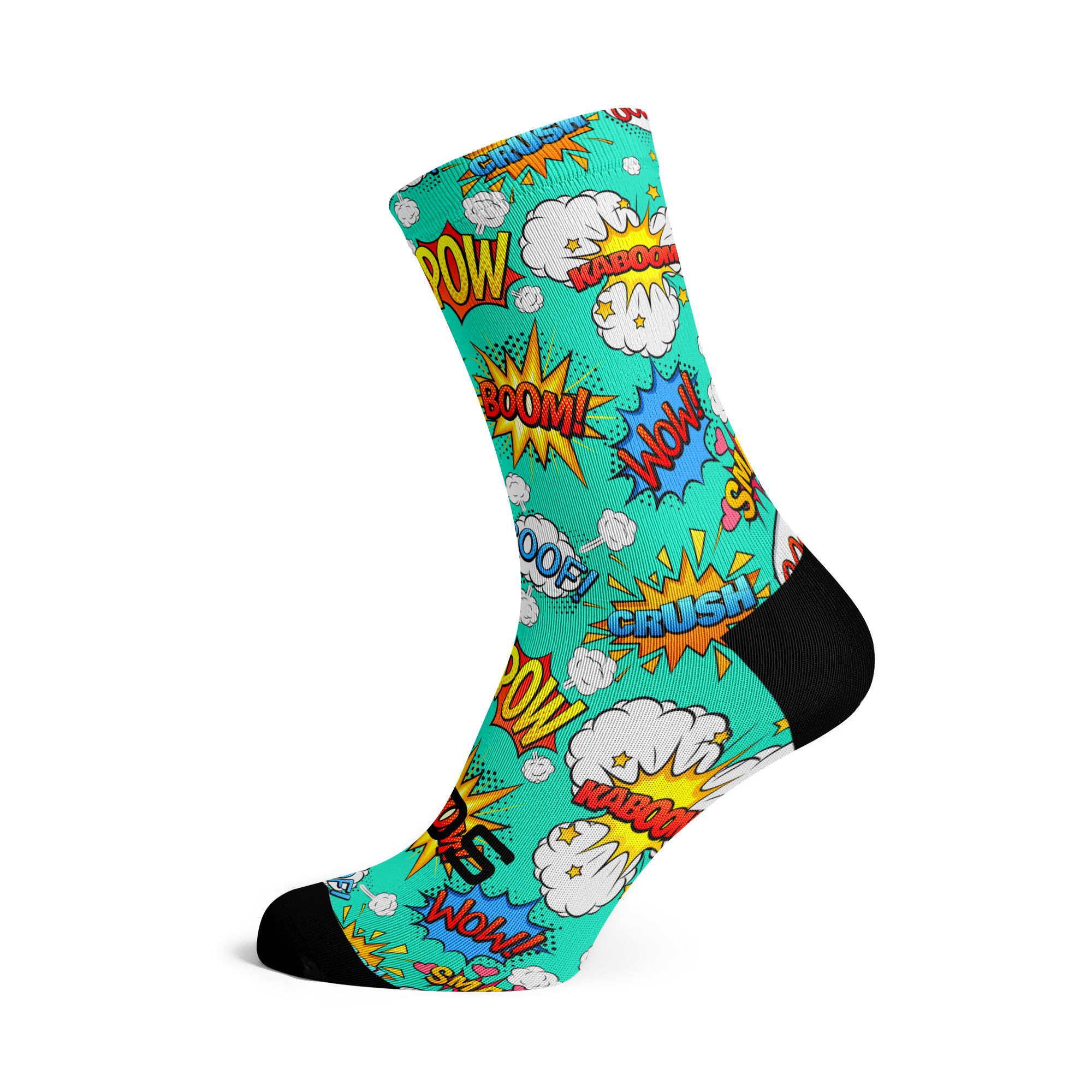 Sox Footwear | Comic Socks Brightly coloured Sock with Comic style words of WOW! POW! CRUSH! and KABOOM! on!