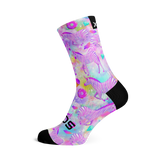 Fun zebra unicorn patterned sock with shades of pastel pink, blue, purple and yellow