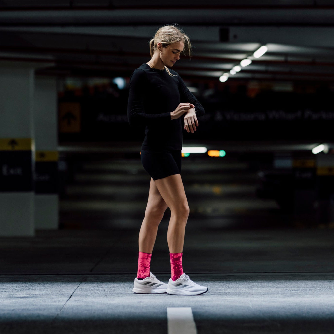 Neon Slide Pink Crew Socks