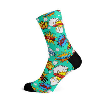 Sox Footwear | Comic Socks Brightly coloured Sock with Comic style words of WOW! POW! CRUSH! and KABOOM! on!