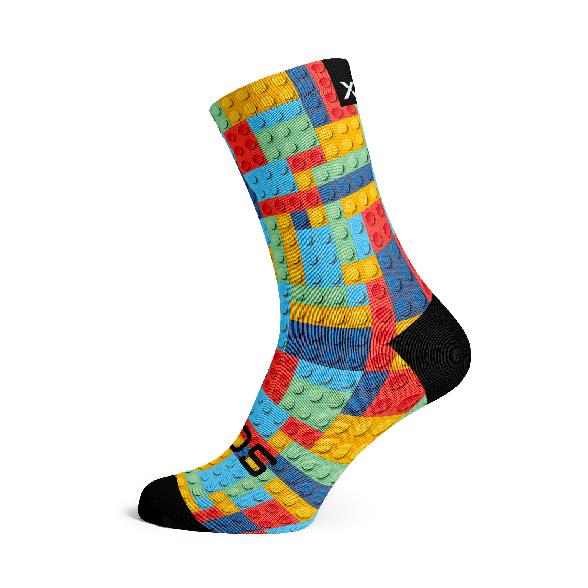  Sox Footwear Blocks Sock covered in bright building blocks in shades of Blue, Green, Red and Yellow