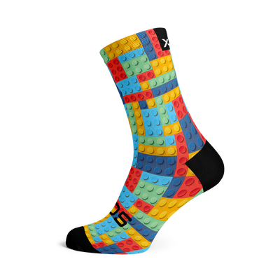  Sox Footwear Blocks Sock covered in bright building blocks in shades of Blue, Green, Red and Yellow
